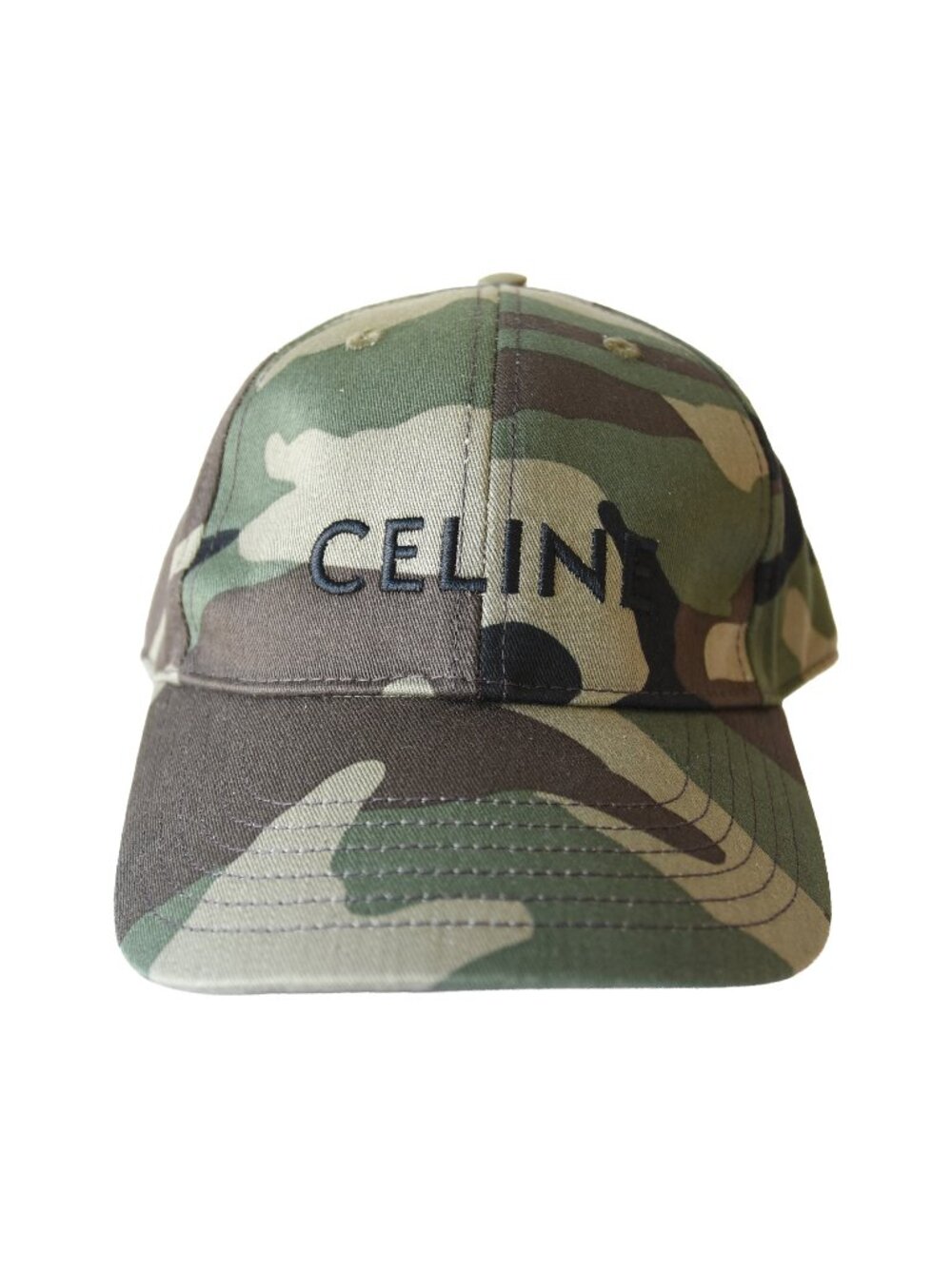 Celine Logo Embroidered Camouflage Print Baseball Cap Kaki Militaire